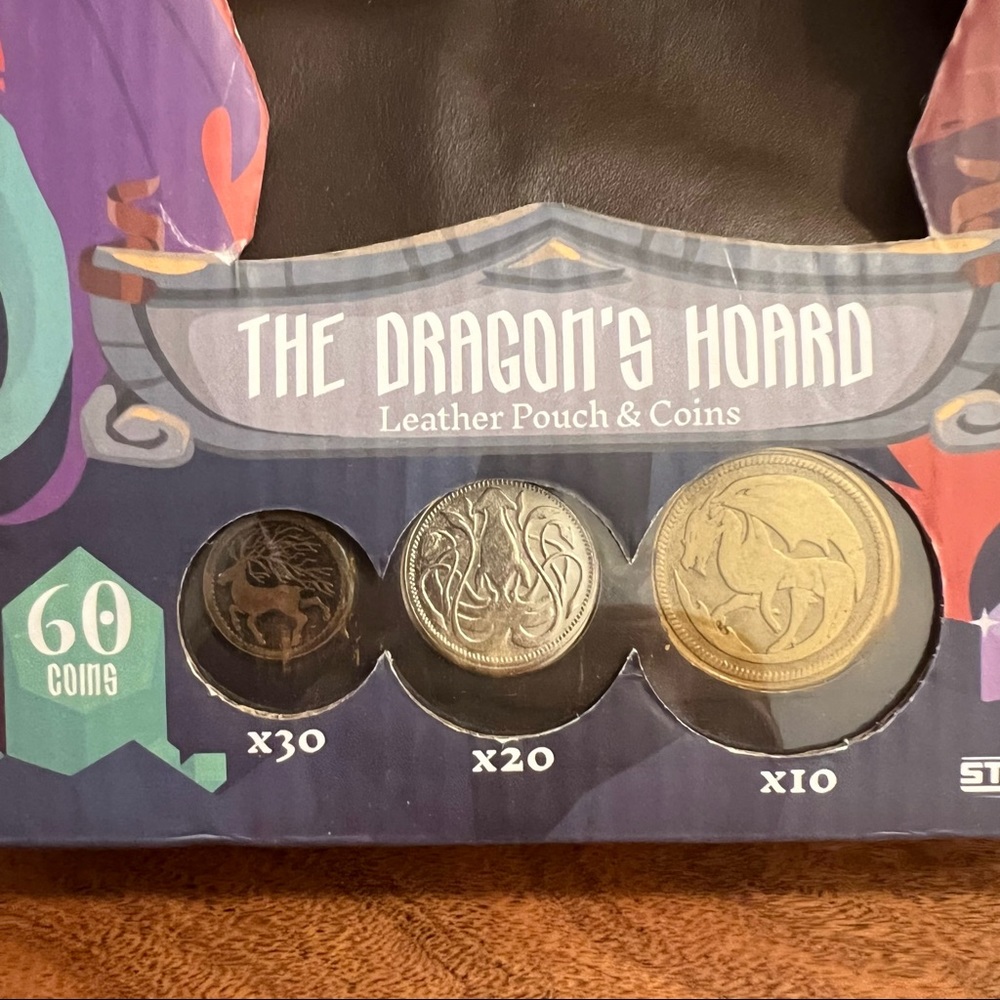 The Dragons Hoard /Leather pouch and real metal Fantasy coins - Picture 4 of 6